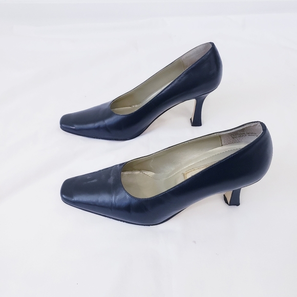 Espanola Navy Blue 100 Heels Vintage Business Heels Geuinine Leather - Picture 1 of 6